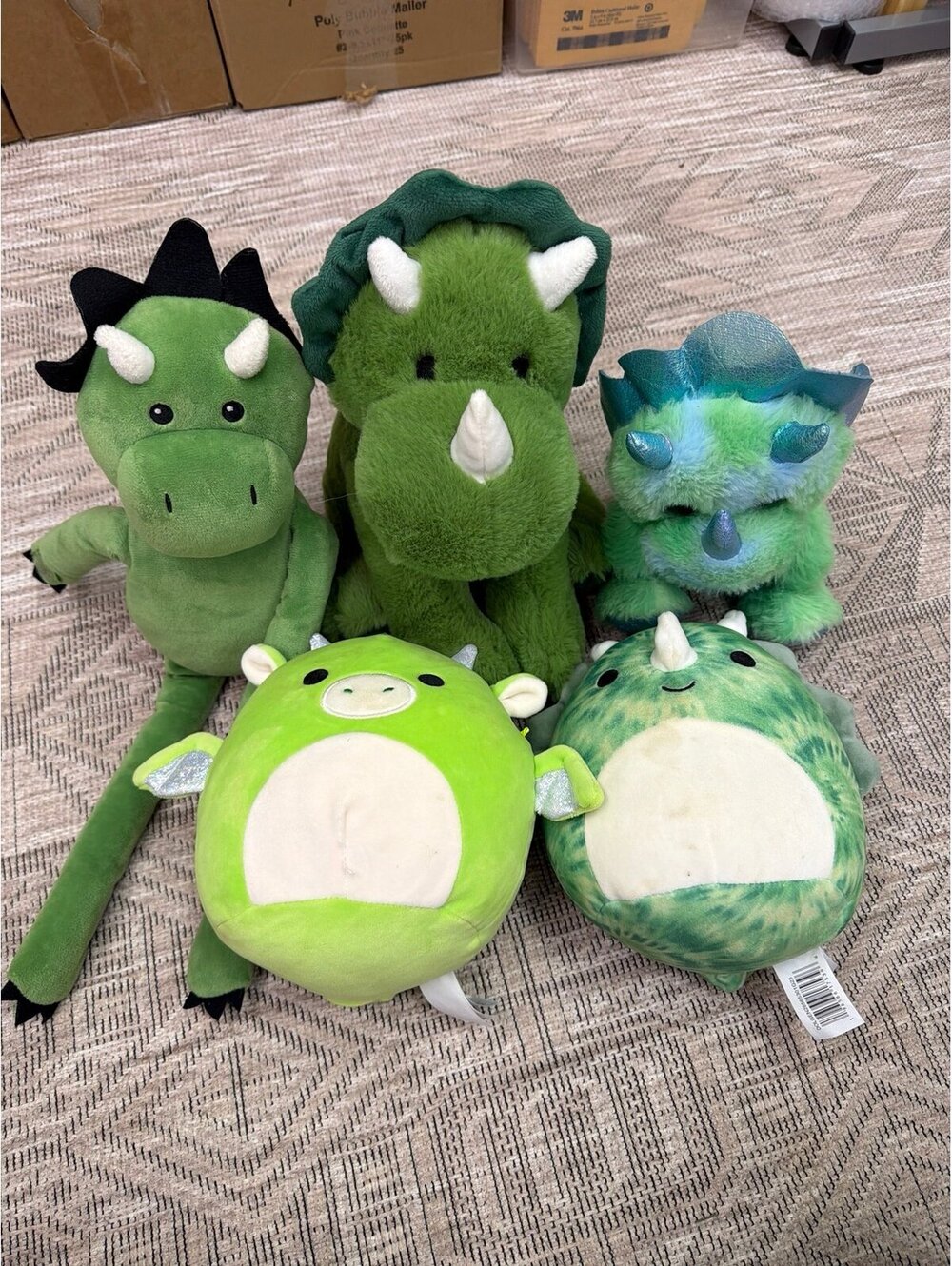 Set of 5 Green Dinosaur Plush Toys
